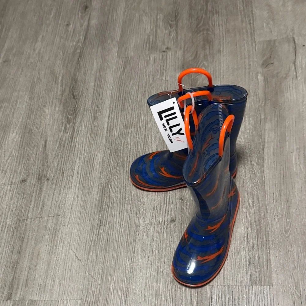 Children's Alligator Pattern Rain Boots - Blue and Orange